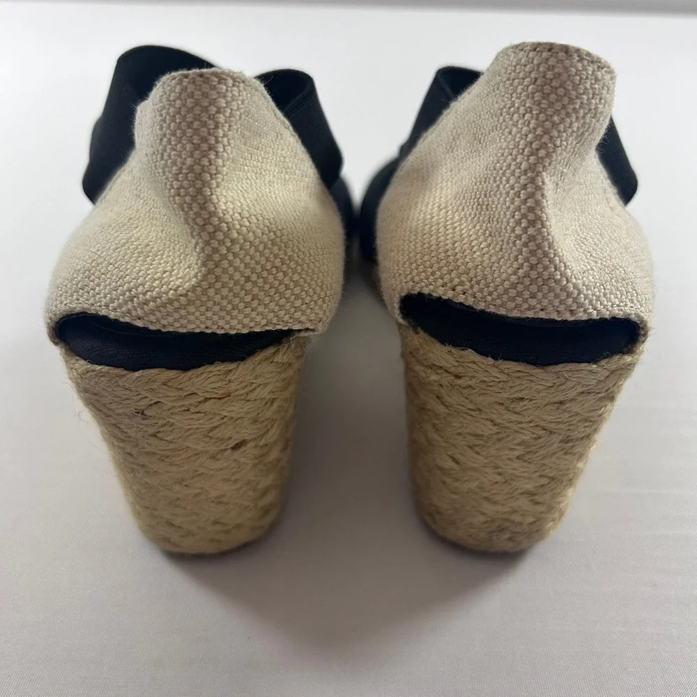 Lauren Ralph Lauren Wedge Sandals Women 8.5 Black Elastic Cross Strap Espadrille